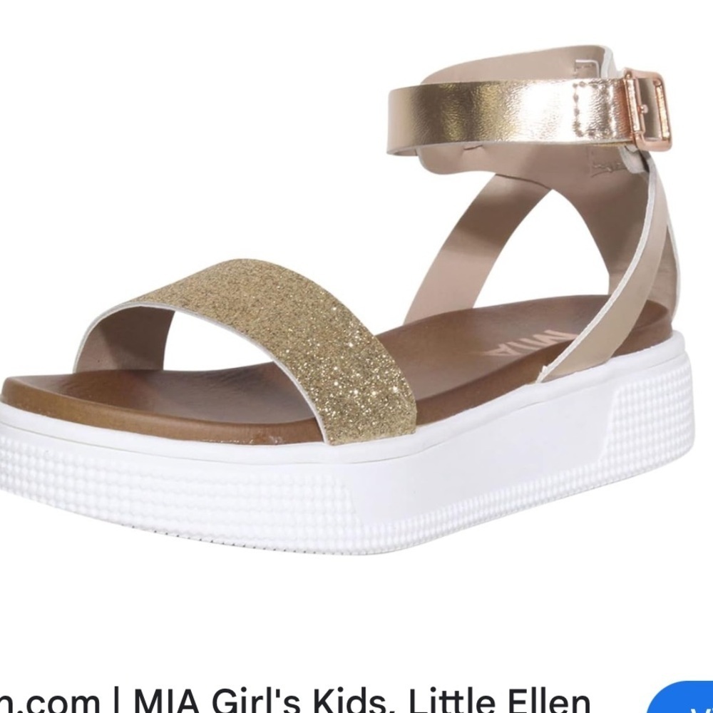 MIA Girls Ellen gold sparkle Velcro ankle strap Sandal size 5 NEW